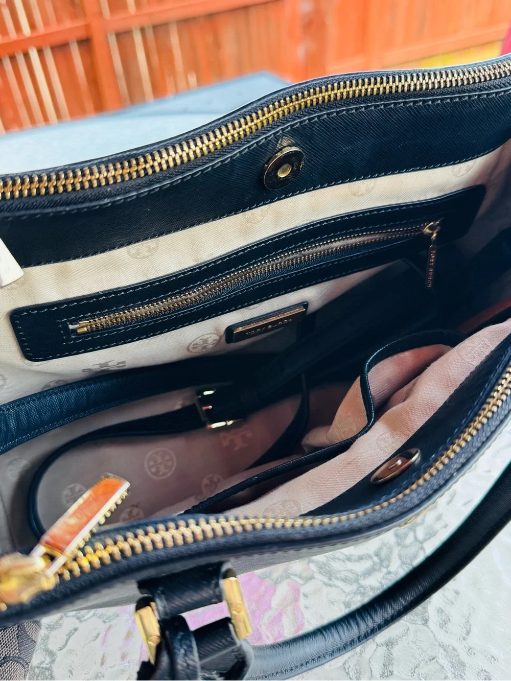 Tory Burch Black Leather Satchel with Gold Logo
